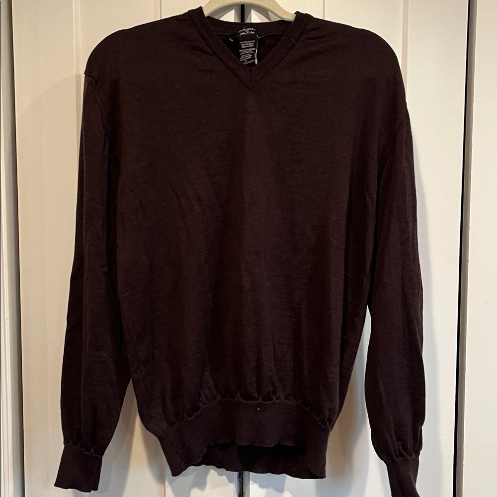 Veneziani Mens 100% Extra Fine Merino Wool V-Neck Sweater Brown Medium Italy 🇮🇹